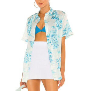 Ser.O.Ya 'Island' Blue Silk Button Down Shirt Size S